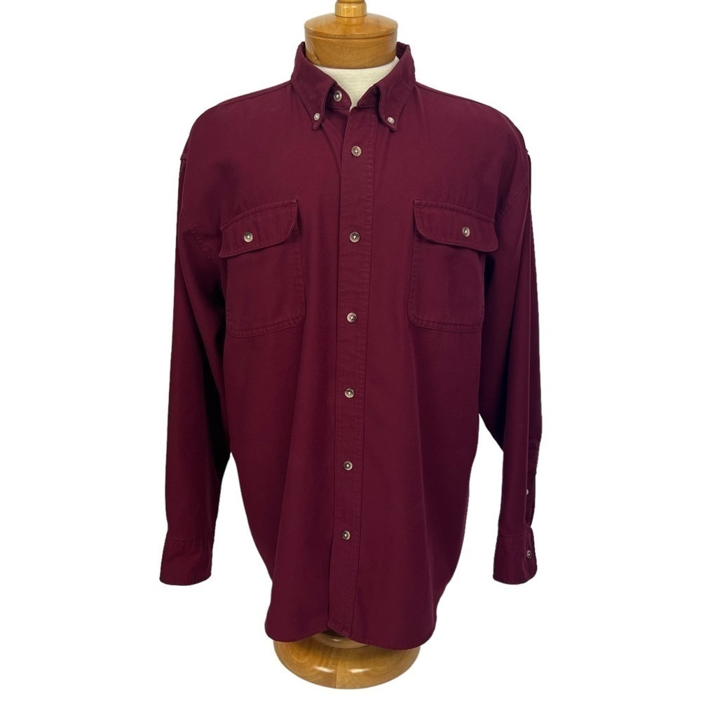 CABELA’S Men’s Button Front Casual Shirt Sz XL Regular Maroon Color Flaws/Stains